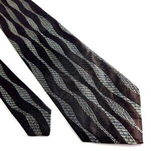 Daniel Craig Brown‎ Gray Metallic Woven Abstract Wide Silk Tie Italy